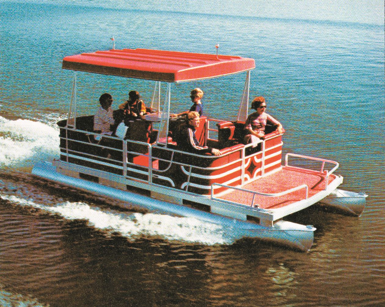 Early pontoon design with luxurious seating